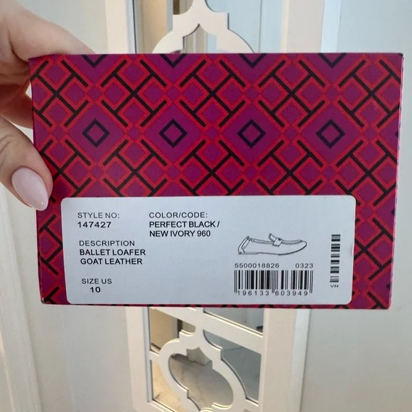 Tory Burch Black and Cream Leather ballet Loafers shoes size 10 - Picture 9 of 9